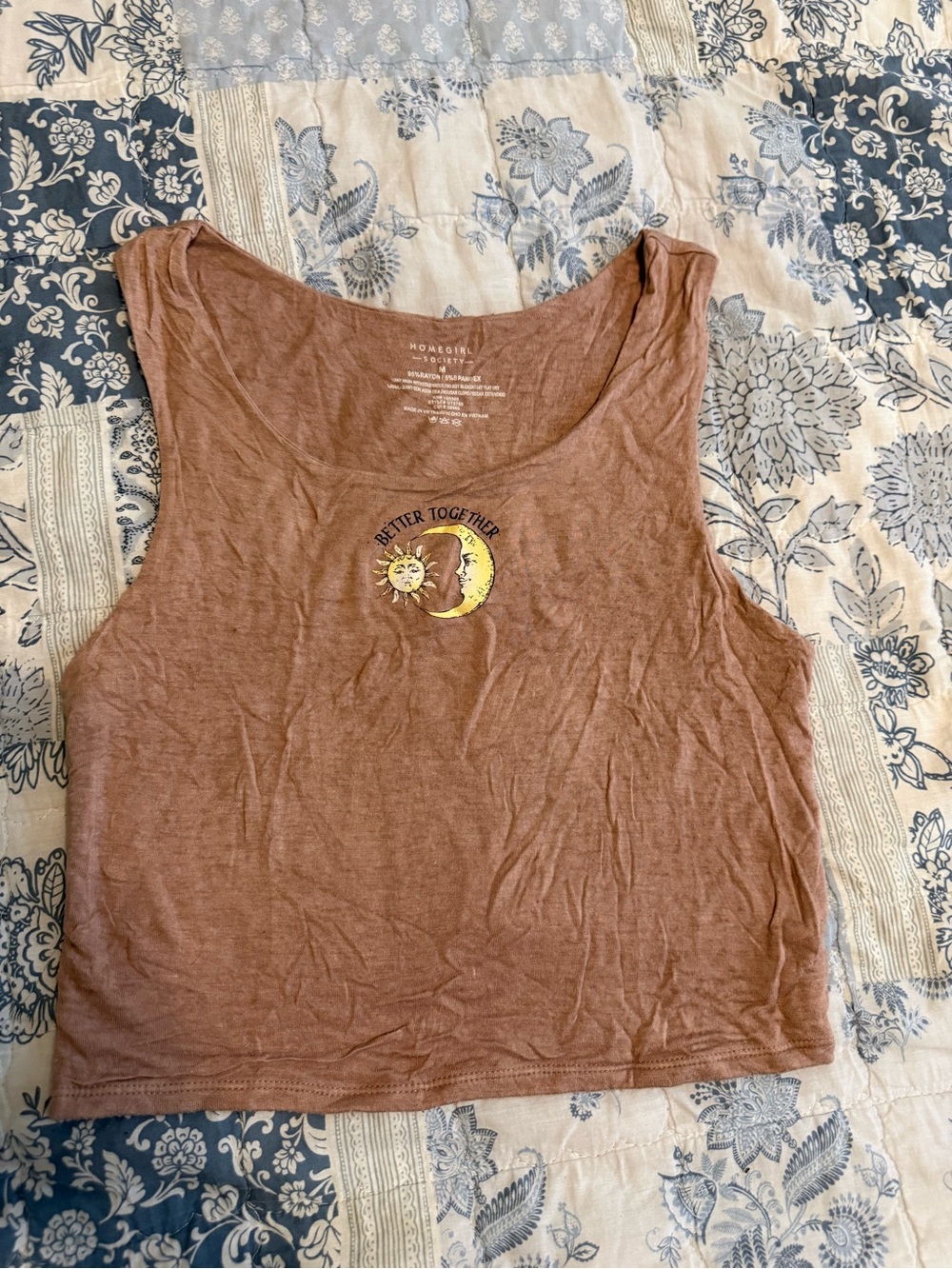 Homegirl Society Rust Brown "Better Together" Sun & Moon Crop Tank